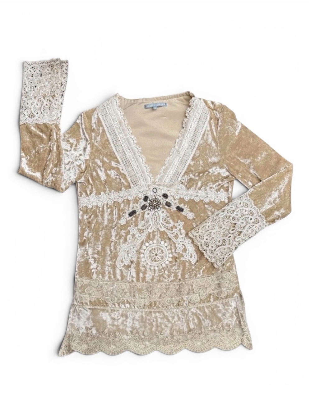 Y2K Passion Concept Velour BabyDoll Beaded Lace Top